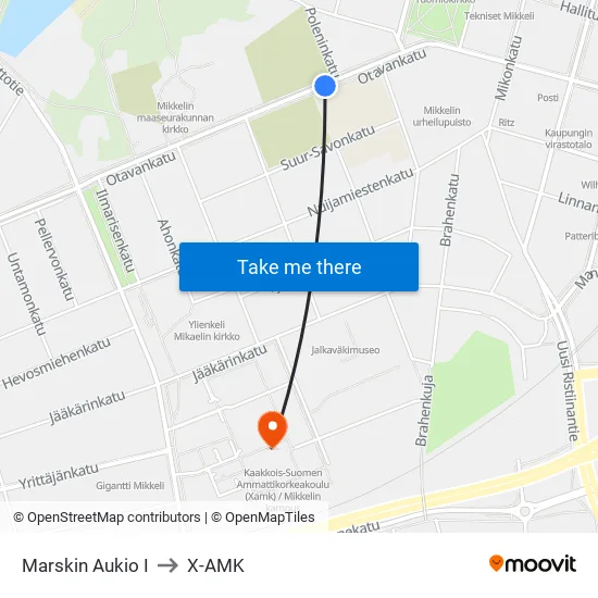 Marskin Aukio I to X-AMK map