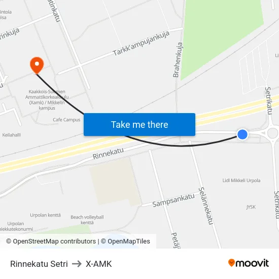 Rinnekatu Setri to X-AMK map