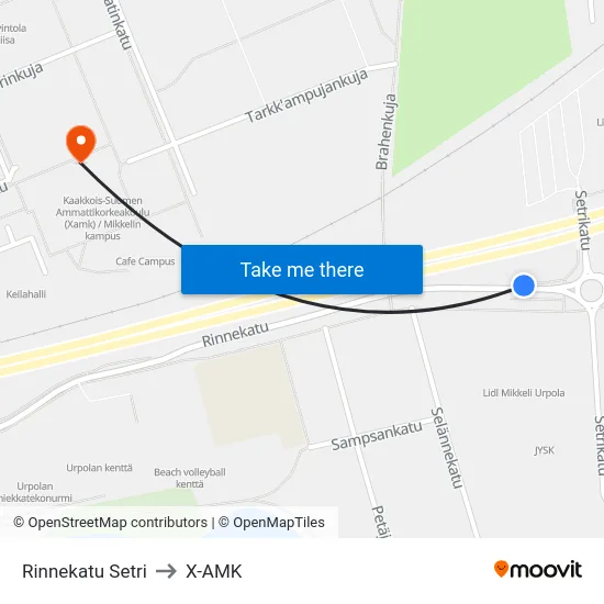 Rinnekatu Setri to X-AMK map