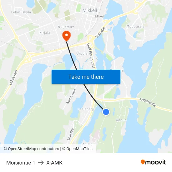 Moisiontie 1 to X-AMK map