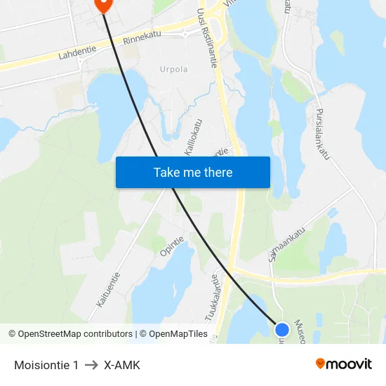 Moisiontie 1 to X-AMK map