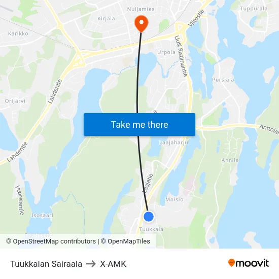 Tuukkalan Sairaala to X-AMK map
