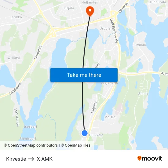 Kirvestie to X-AMK map