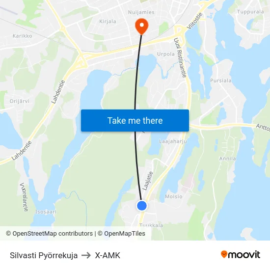 Silvasti Pyörrekuja to X-AMK map
