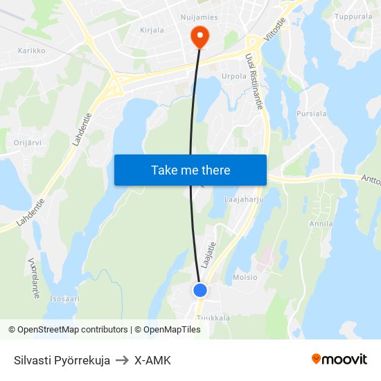 Silvasti Pyörrekuja to X-AMK map