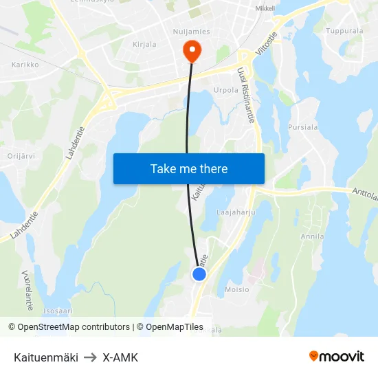 Kaituenmäki to X-AMK map