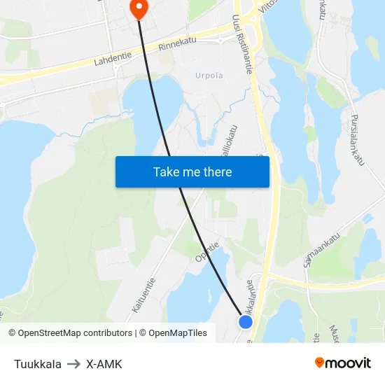 Tuukkala to X-AMK map