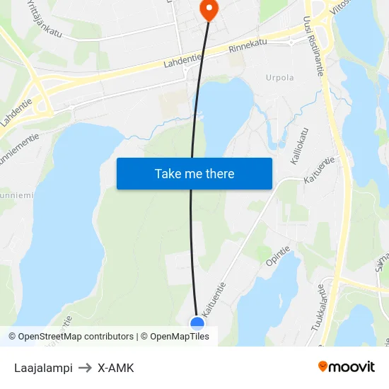 Laajalampi to X-AMK map