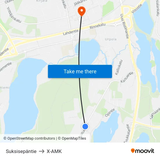 Suksisepäntie to X-AMK map
