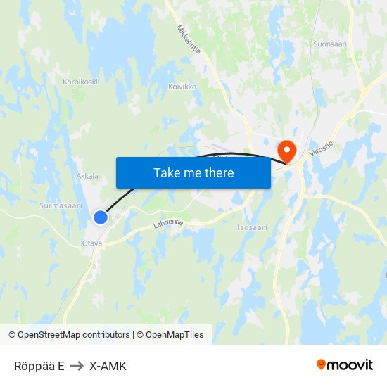 Röppää  E to X-AMK map