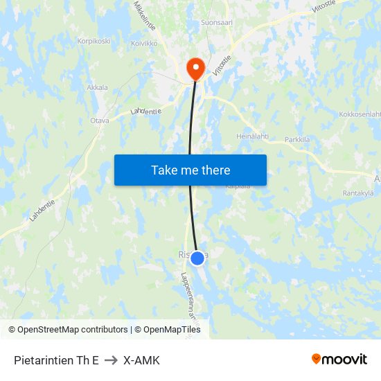 Pietarintien Th E to X-AMK map
