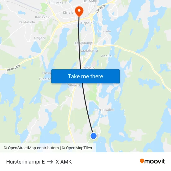 Huisterinlampi  E to X-AMK map