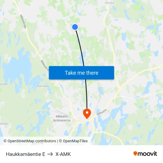 Haukkamäentie  E to X-AMK map
