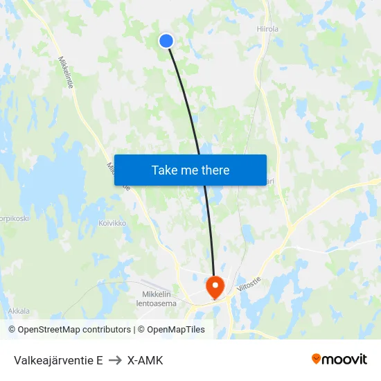 Valkeajärventie  E to X-AMK map