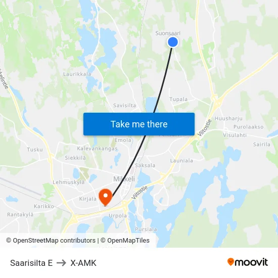 Saarisilta  E to X-AMK map