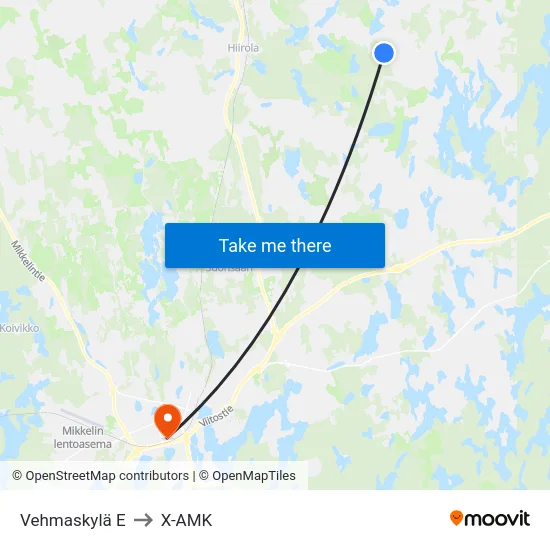 Vehmaskylä  E to X-AMK map
