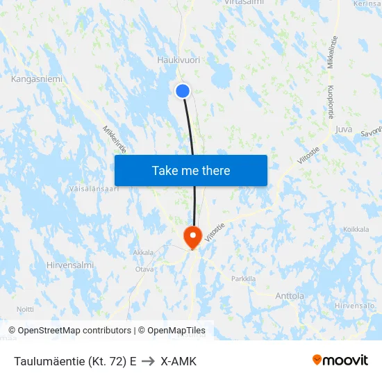 Taulumäentie (Kt. 72)  E to X-AMK map