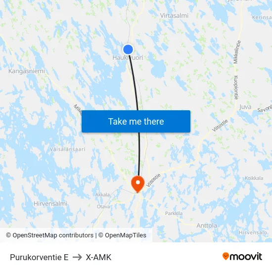 Purukorventie  E to X-AMK map