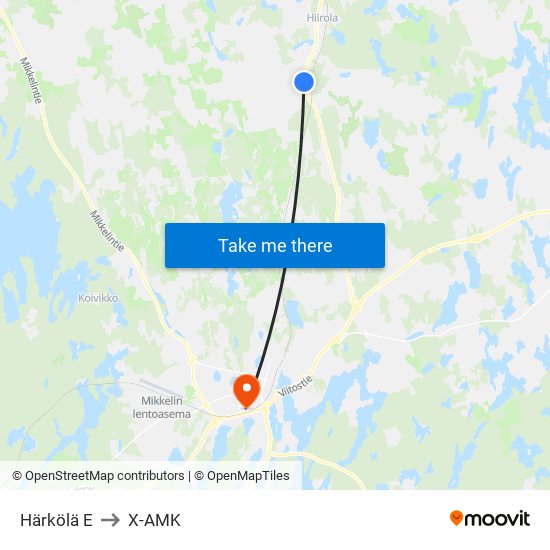 Härkölä  E to X-AMK map