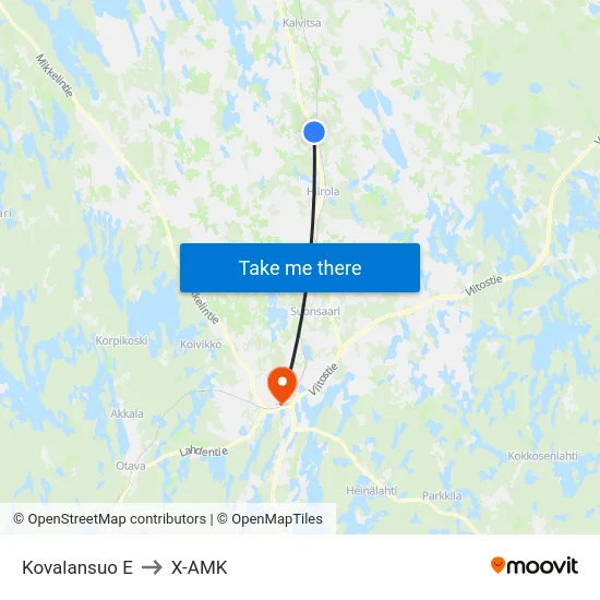 Kovalansuo  E to X-AMK map