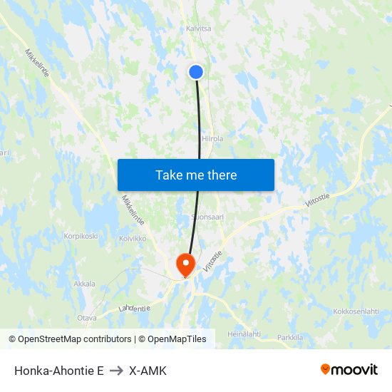 Honka-Ahontie  E to X-AMK map