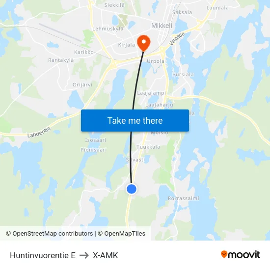 Huntinvuorentie  E to X-AMK map