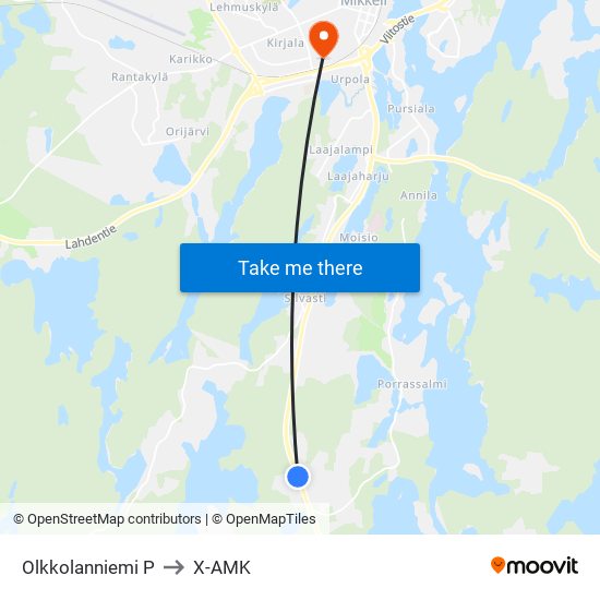 Olkkolanniemi  P to X-AMK map