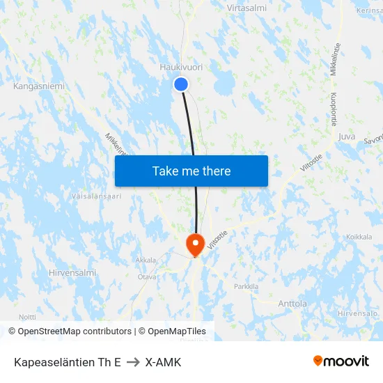 Kapeaseläntien Th  E to X-AMK map