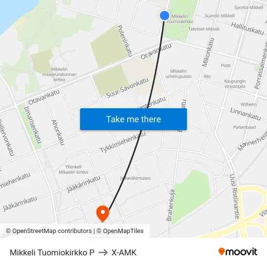 Mikkeli Tuomiokirkko  P to X-AMK map