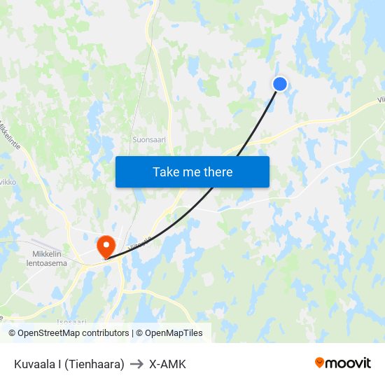 Kuvaala I (Tienhaara) to X-AMK map