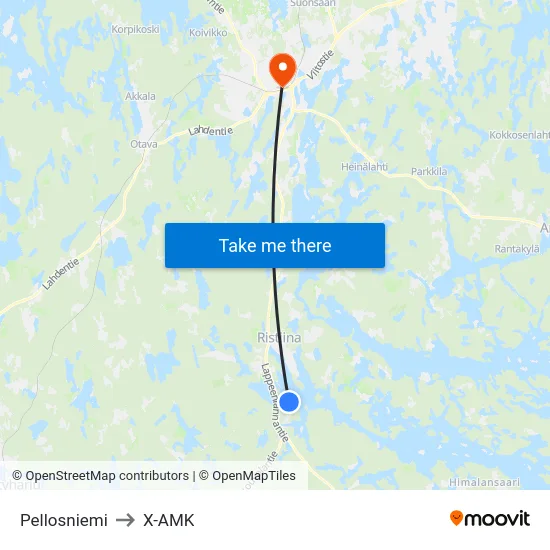 Pellosniemi to X-AMK map