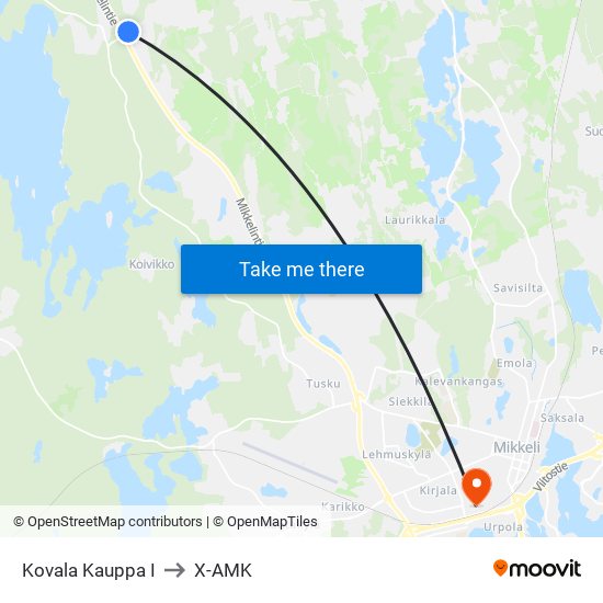 Kovala Kauppa  I to X-AMK map