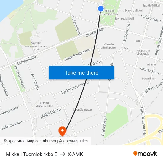 Mikkeli Tuomiokirkko  E to X-AMK map