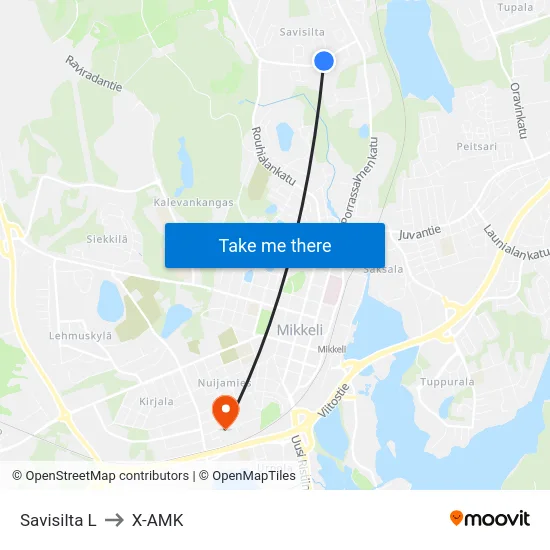 Savisilta L to X-AMK map