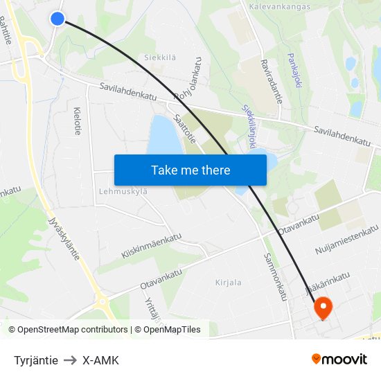 Tyrjäntie to X-AMK map