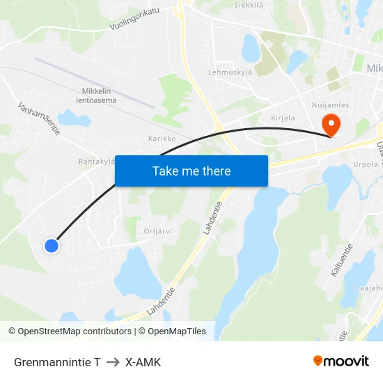 Grenmannintie T to X-AMK map