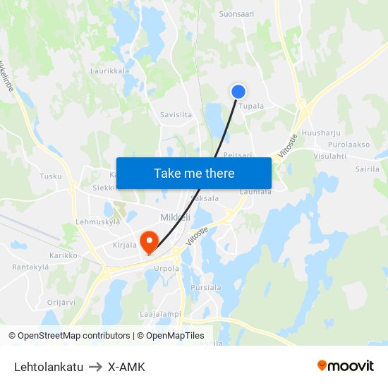 Lehtolankatu to X-AMK map