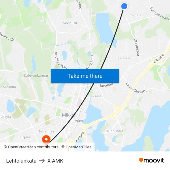 Lehtolankatu to X-AMK map