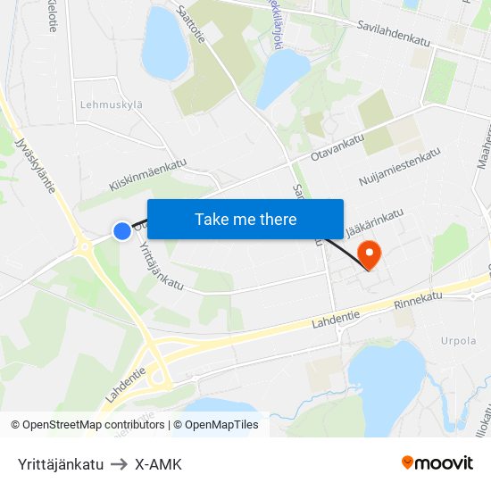 Yrittäjänkatu to X-AMK map