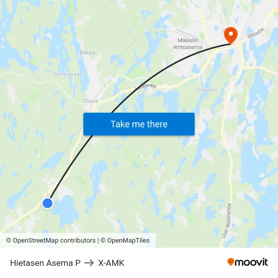 Hietasen Asema P to X-AMK map