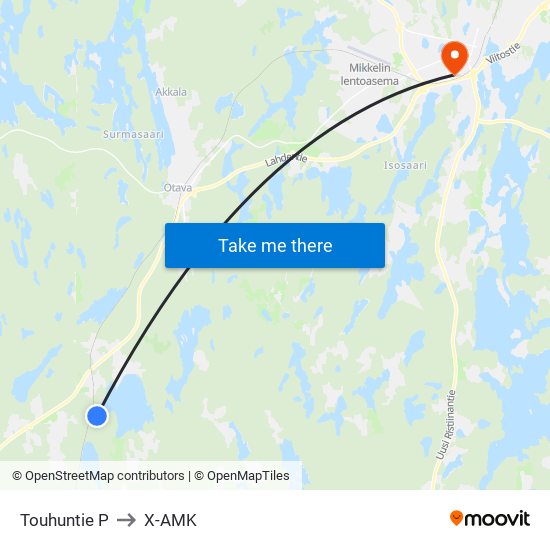 Touhuntie P to X-AMK map