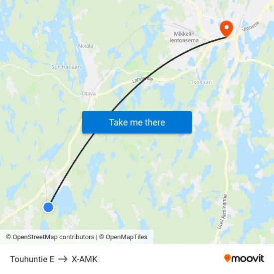 Touhuntie E to X-AMK map