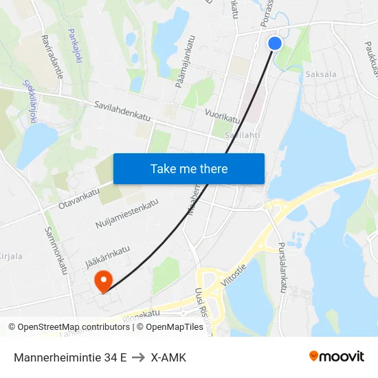 Mannerheimintie 34 E to X-AMK map