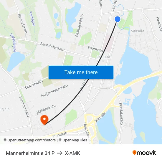 Mannerheimintie 34 P to X-AMK map