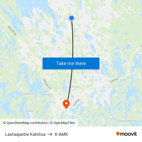 Lastaajantie Kalvitsa to X-AMK map