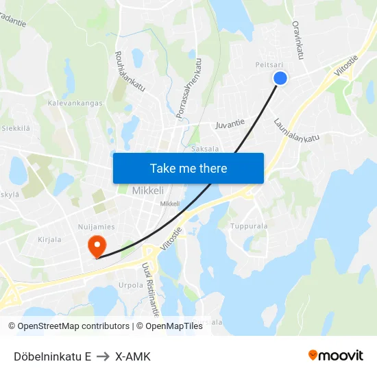 Döbelninkatu E to X-AMK map