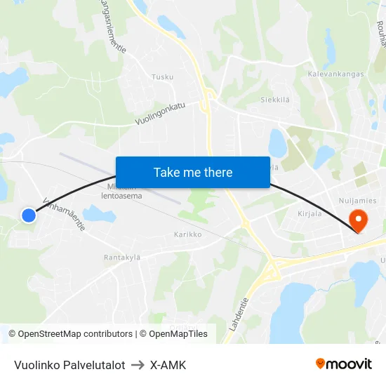 Vuolinko Palvelutalot to X-AMK map