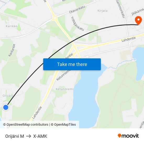 Orijärvi M to X-AMK map