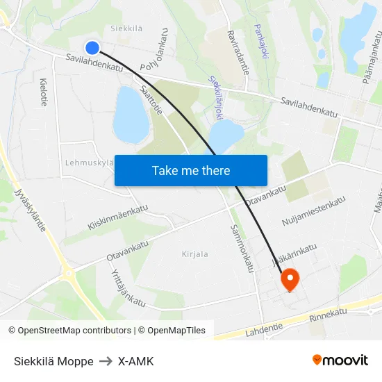 Siekkilä Moppe to X-AMK map