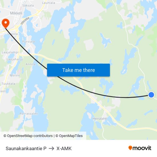 Saunakankaantie P to X-AMK map